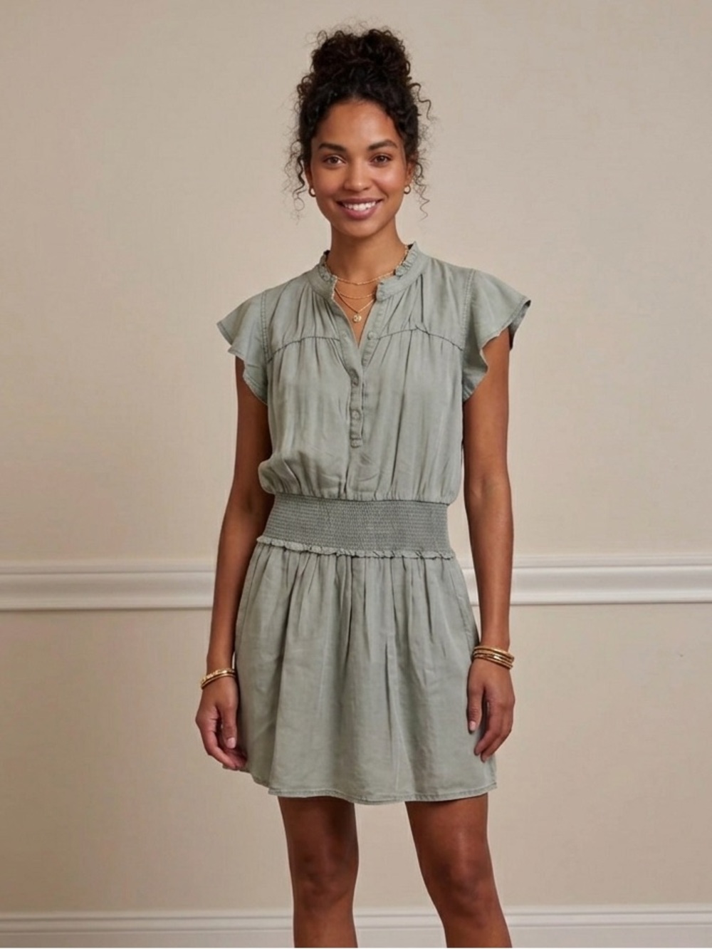 Rails NWT Amina Sage Green Denim Button Front Midi Dress - Size M - MSRP $218